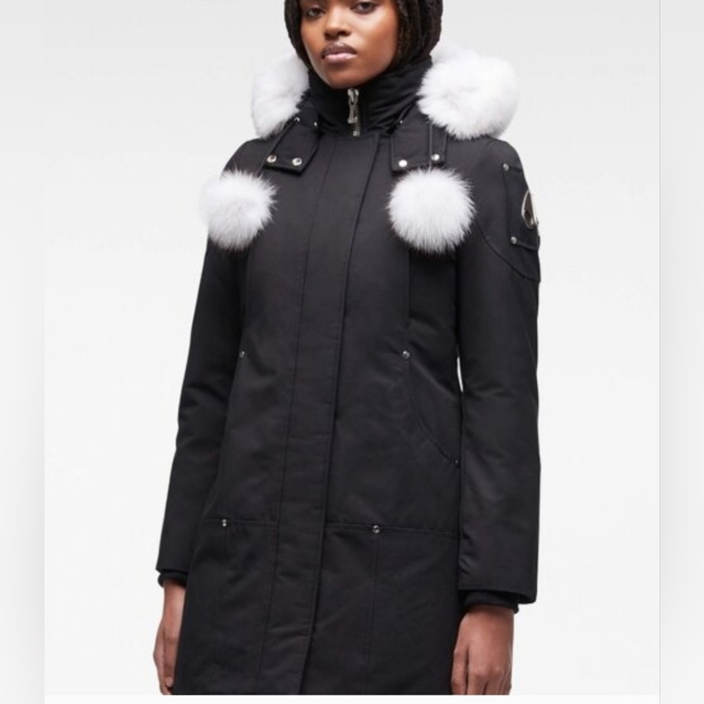 New Moose Knuckles Black Original Stirling Shearling Trim Parka women's Size S - Picture 2 of 16